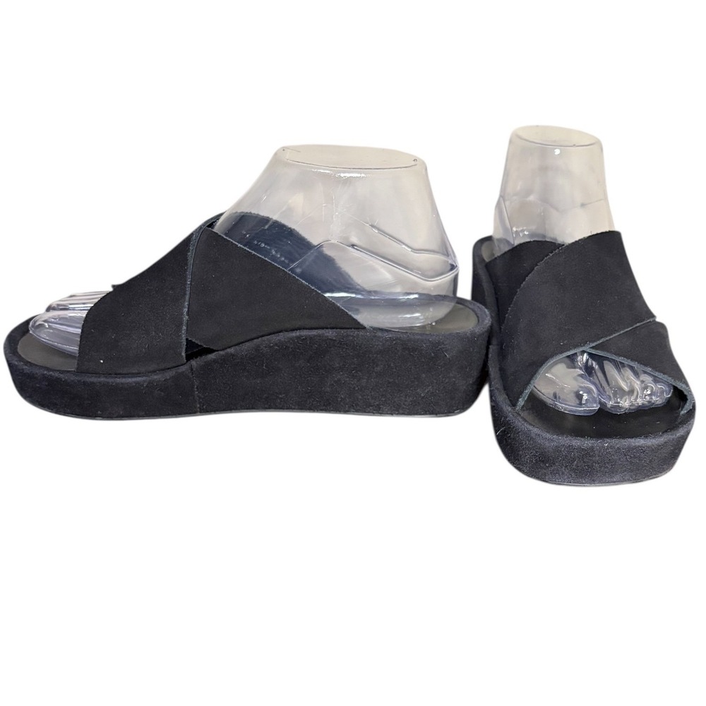 Pedro Garcia Minimalist Black Suede Platform Wedge Sandals Made in Spain Size 7